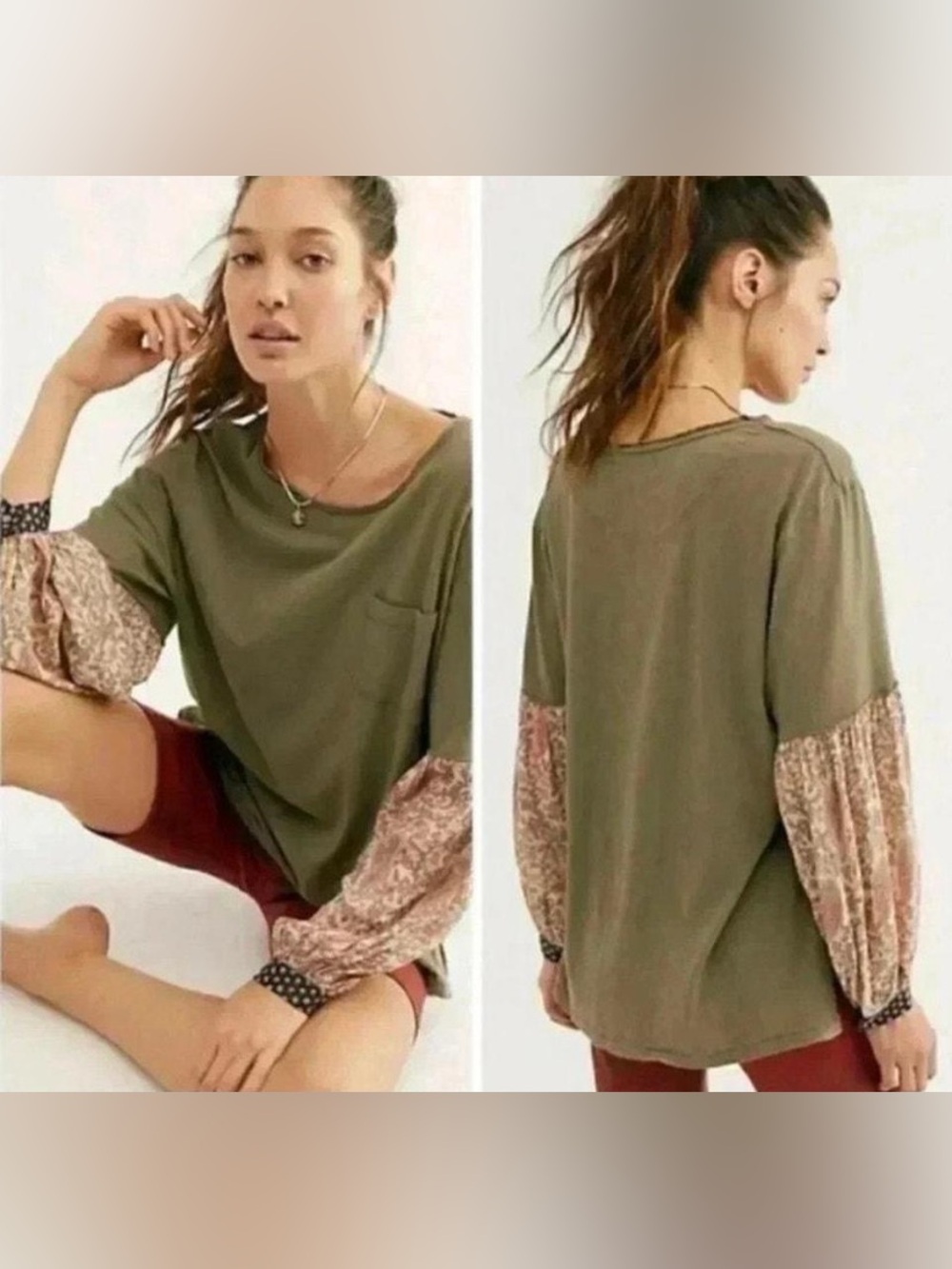 Free People x We The Free Jade Long Sleeve Contrast Print Top Small